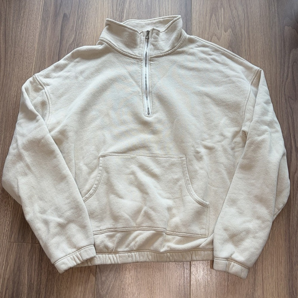 Womn Bonnie Pullover Organic Cotton Beige Quarter Zip Size XS Women's